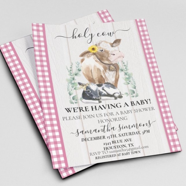 Heligan Cow Calf Baby Shower Gingham Rosa (Skapare uppladdad)