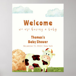 Heligan Cute Watercolor Cow Farm Baby Shower Välko Poster