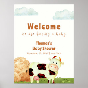 Heligan Cute Watercolor Cow Farm Baby Shower Välko Poster