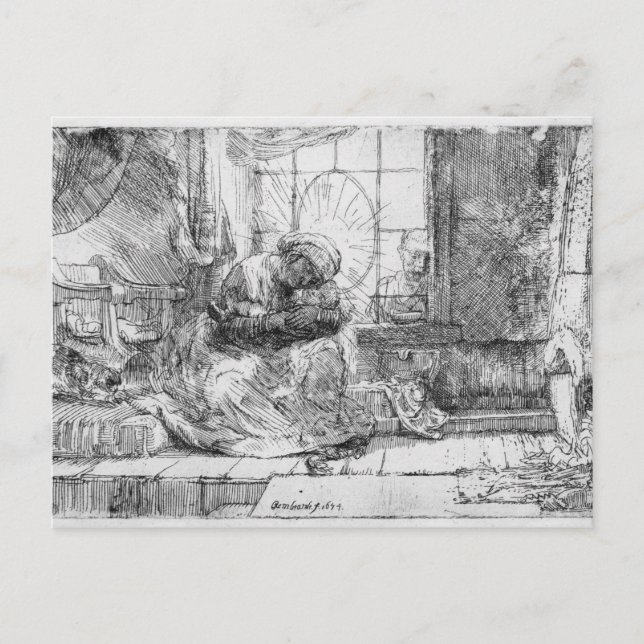 Heligan Family med en katt, 1654 Vykort (Framsida)