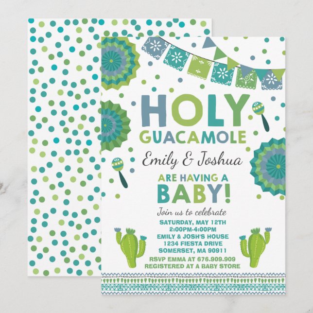 Heligan Guacamole Party i Fiesta Baby Shower Inbjudningar (Fram/baksida)