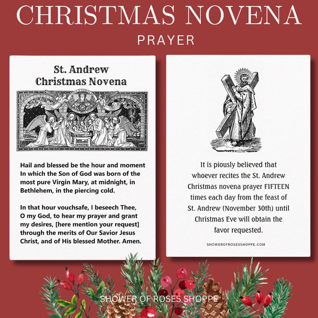 Heligan "Jultomatitiviteter St. Andrew Novena Pray Placeringskort (Skapare uppladdad)