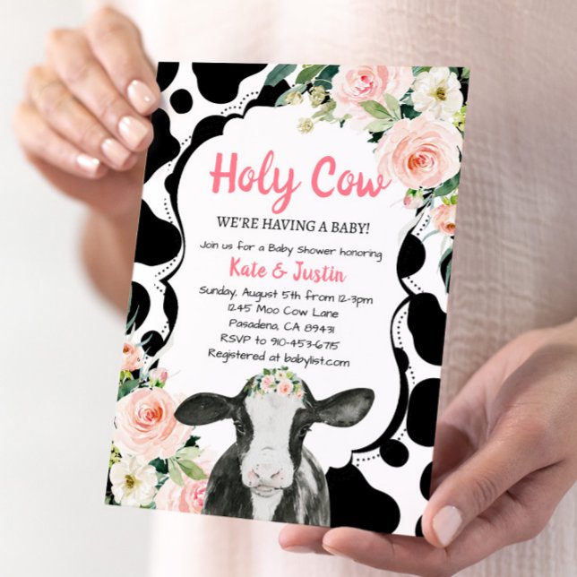 Heligan Kow Baby Shower för  Rosa Blommigt Inbjudningar (Skapare uppladdad)