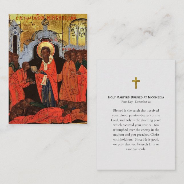 Heligan Martyrs Burned på Nicomedia Prayer Card Placeringskort (Fram/baksida)
