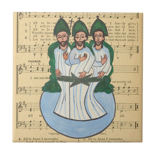 Heligans trefaldiga Vintage folkart-målning Kakelplatta (Framsidan)