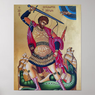Helige Martyr Theodor av Tyro Ortodox ikontryck Poster