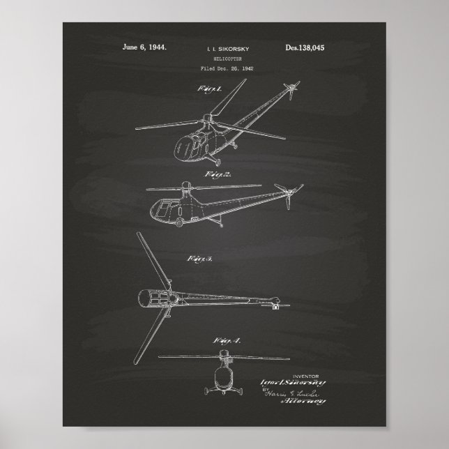 Helikopter 1944 Patent Art Chalkboard Poster (Framsidan)