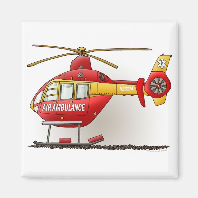 Helikopter Ambulance Square Magnet (Framsidan)
