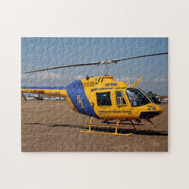 Helikopter (blått och gult) pussel (Horisontell)