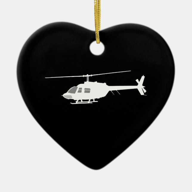 Helikopter Chopper Silhouette Flying Black Julgransprydnad Keramik (Framsidan)