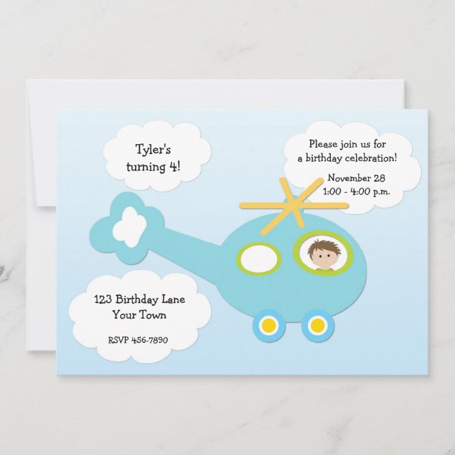 Helikopter Födelsedagsinbjudan Inbjudningar (Framsida)