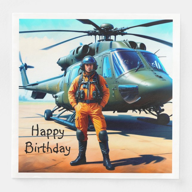 Helikopter Pilot Birthday Pappersservett (Framsida)