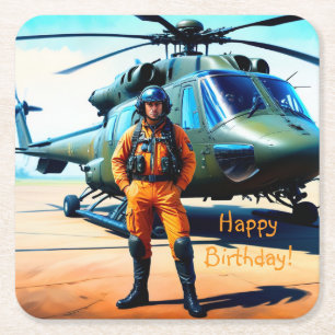 Helikopter Pilot Birthday Underlägg Papper Kvadrat