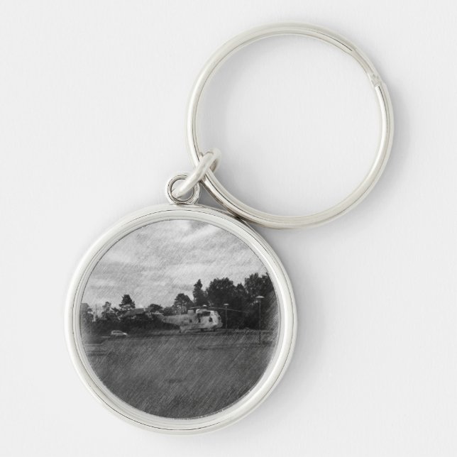 Helikopter Rund Silverfärgad Nyckelring (Framsidan)