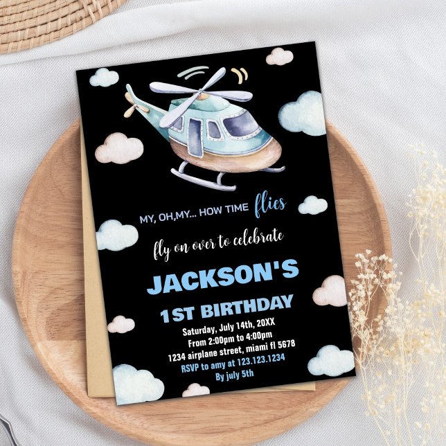 Helikopterdagsinbjudningar Grått Blue Black BK Inbjudningar (Helicopter Birthday Invitations Gray Blue Black BK)