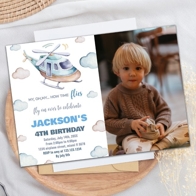 Helikopterdagsinbjudningar med foto inbjudningar (Helicopter Birthday Invitations with Photo)
