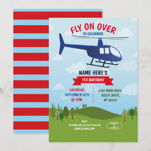 Helikopterflygning över röd Födelsedagsfest Inbjudningar