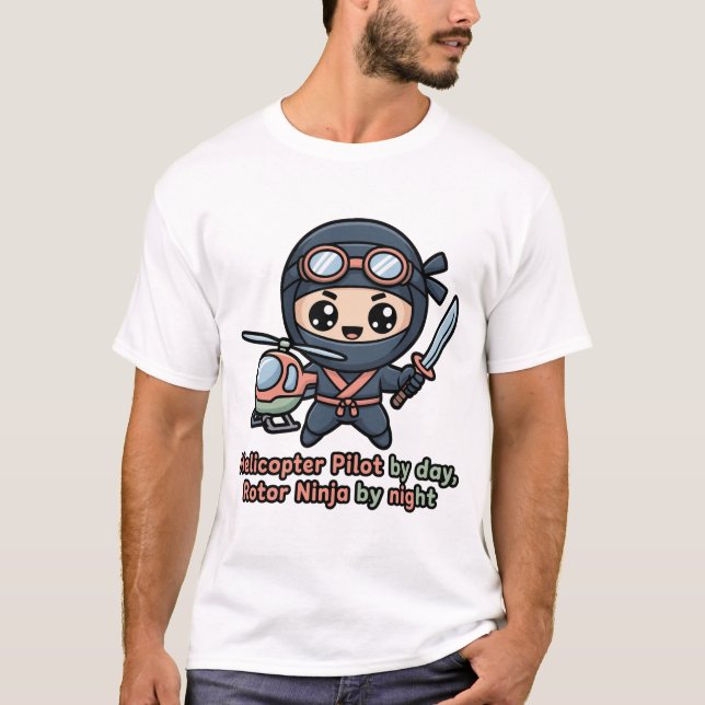 Helikopterpilot Chibi Ninja – Kawaii Rotor Natt  T Shirt (Framsida)