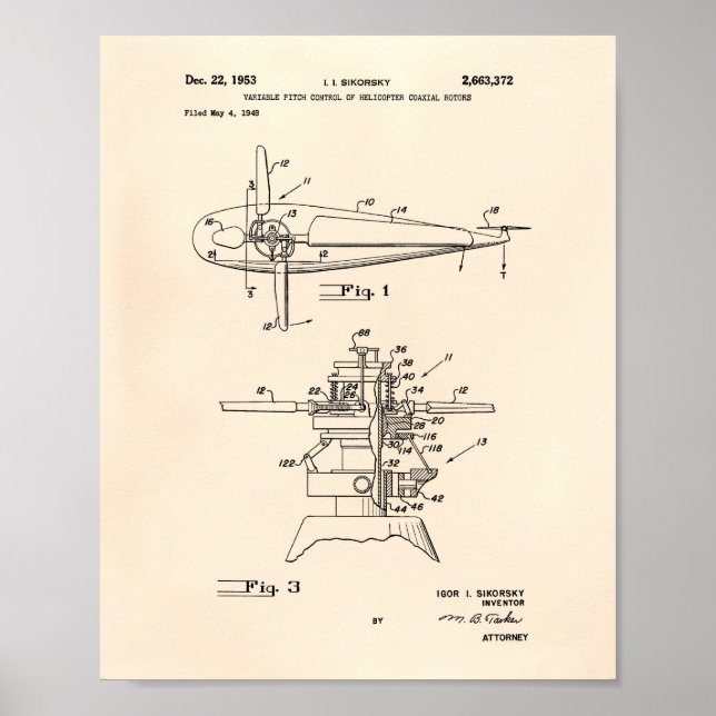 Helikopterrotorer 1953 Patent Art Old Peper Poster (Framsidan)
