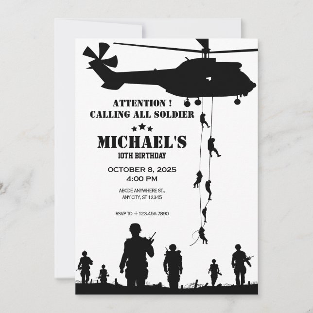 Helikoptersoldaten Birthday Inbjudningar (Framsida)