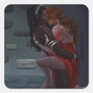 Helion och Dam i hösten Fyrkantigt Klistermärke