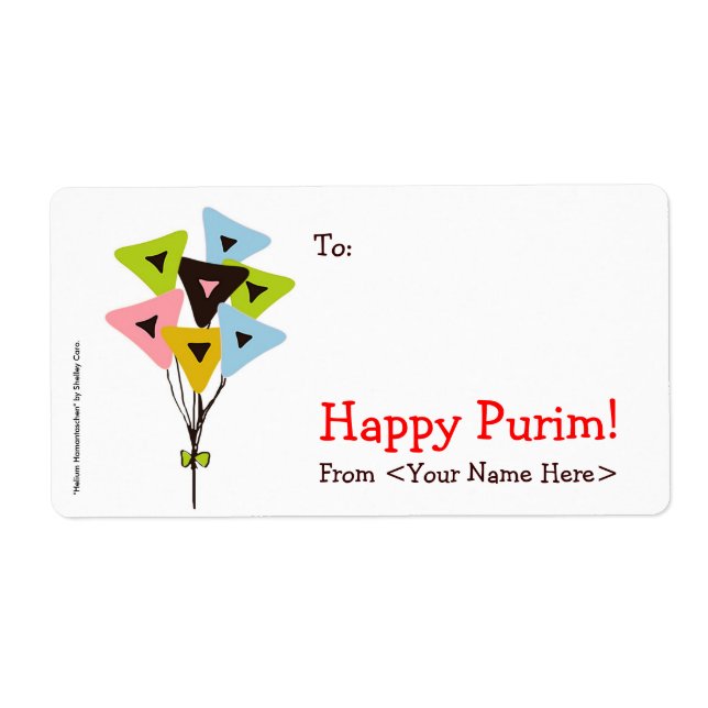 ’Helium Hamantaschen’ Mishloach Manot Labels’ Fraktsedel (Framsidan)