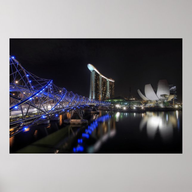Helix Bridge Singapore River på Natten Poster (Framsidan)