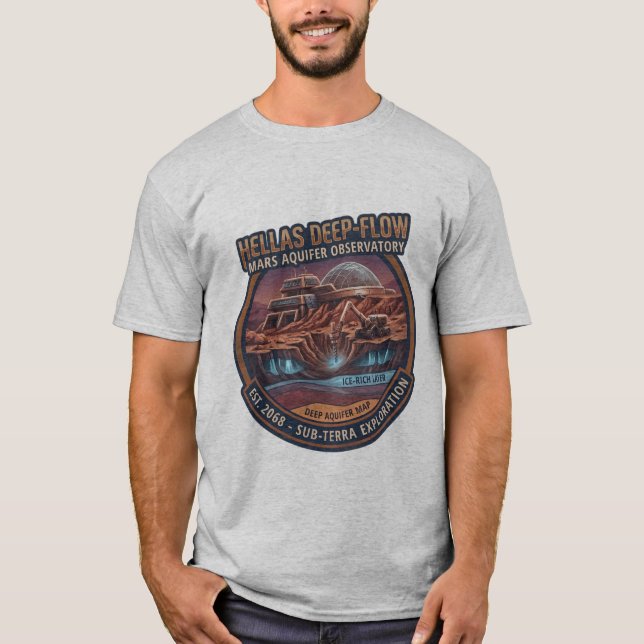Hellas Deep-Flow Mars Akvifer Observatorium T Shirt (Framsida)