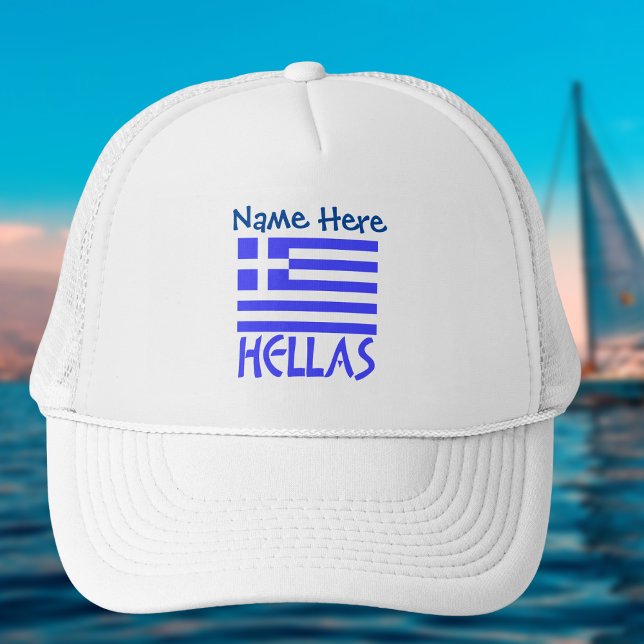 Hellas grekisk flagga blå personalisering  keps (Personalized trucker hat with Greek flag and the word HELLAS below.)