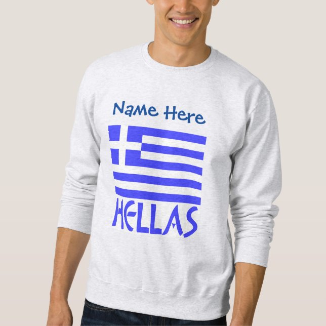 Hellas grekisk flagga blå personalisering  lång ärmad tröja (Framsida)