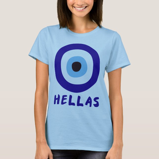 Hellas grekiska onda öga Dam Blå T Shirt (Framsida)