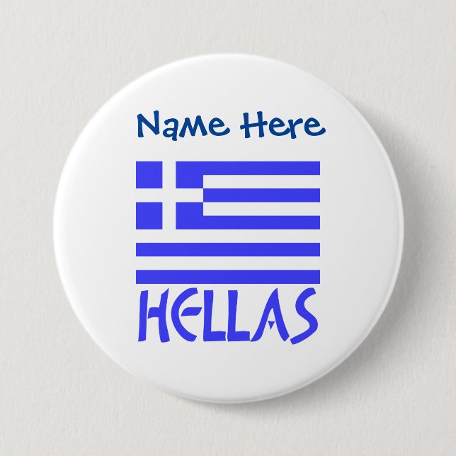 Hellas och Grekiska Flagga Blue Personalization Knapp (Framsida)