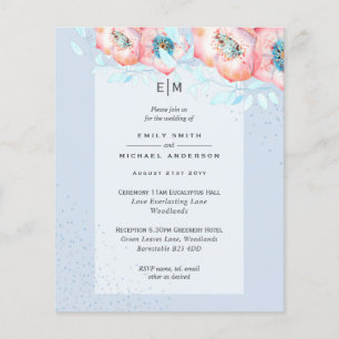 Hellebore Blue Red Bröllop Ceremony BUDGET Inbjuda Flygblad