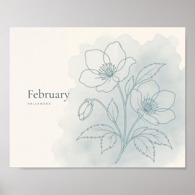 Hellebore Botaniskt Konsttryck | Februari Blomma Poster (Framsidan)