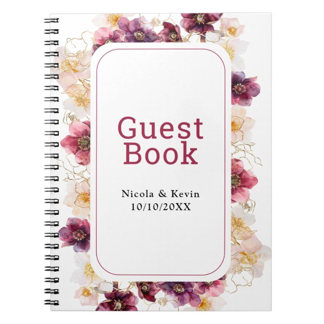 Hellebore Floral Burgundy Wedding Guest Book Anteckningsbok (Framsidan)