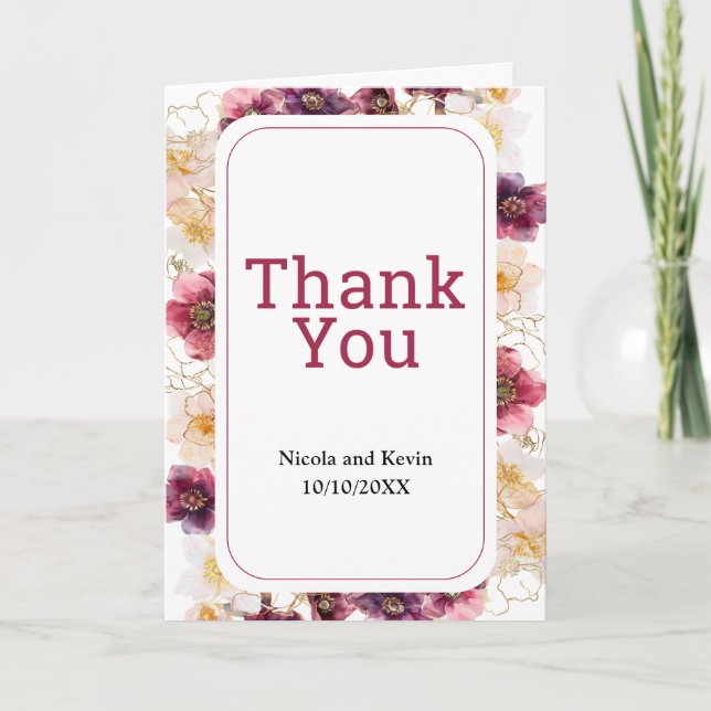 Hellebore Floral Burgundy Wedding Thank You Tack Kort (Framsida)