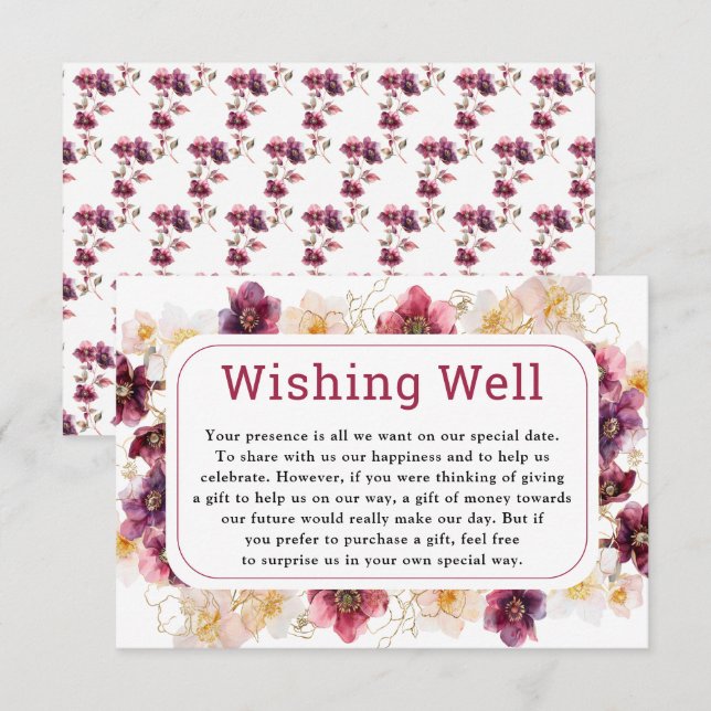 Hellebore Floral Burgundy Wedding Wishing Well Tilläggskort (Fram/baksida)