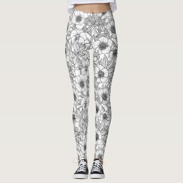 Hellebores i svartvitt leggings (Framsida)