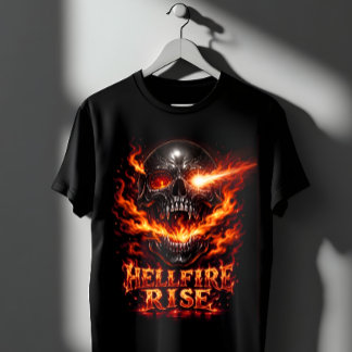 Hellfire Rise Flaming Skalle Konst T Shirt