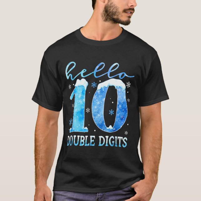 Hello 10 Double Digits Snowflakes Winter Christmas T Shirt (Framsida)