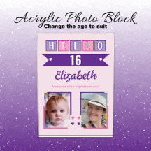 Hello 16 (any age) name est date pink purple