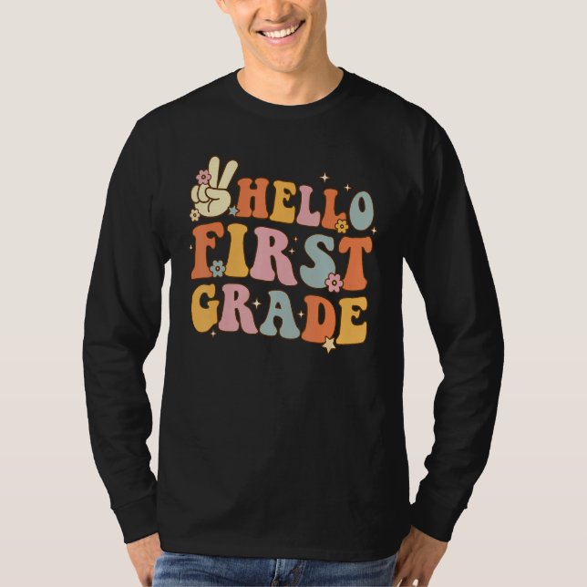 Hello 1st First Grade First Day Back To School Gro T Shirt (Framsida)