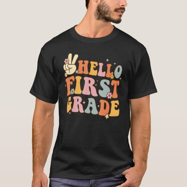 Hello 1st First Grade First Day Back To School Gro T Shirt (Framsida)