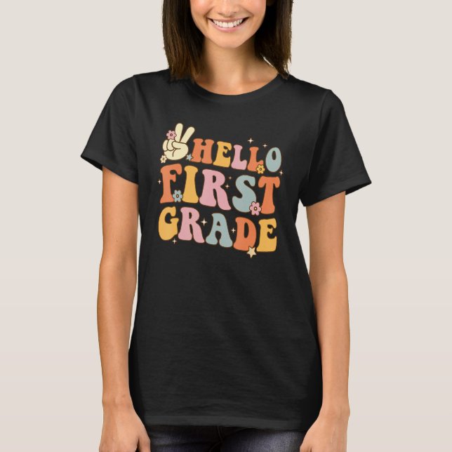 Hello 1st First Grade First Day Back To School Gro T Shirt (Framsida)