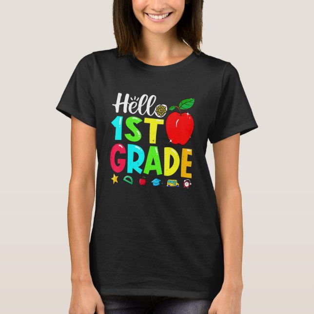 Hello 1st Grade Back To School First Day Of School T Shirt (Framsida)