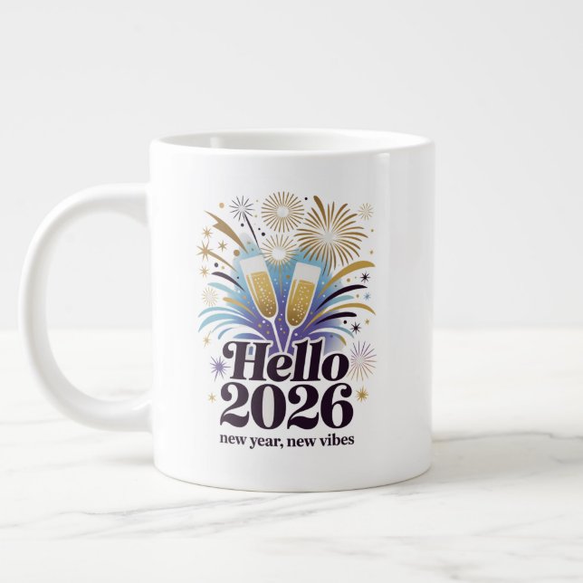 Hello 2026 Celebration– New Year Sparkle Design Jumbo Mugg (Vänster)