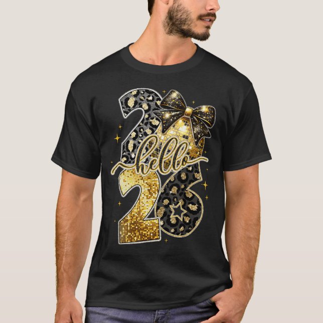 Hello 2026 Coquette Bow Leopard New Years Eve Part T Shirt (Framsida)