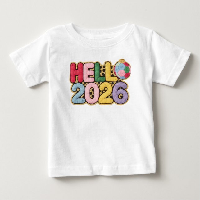 Hello 2026 Cozy Embroidery Style New Year Tee (Framsida)