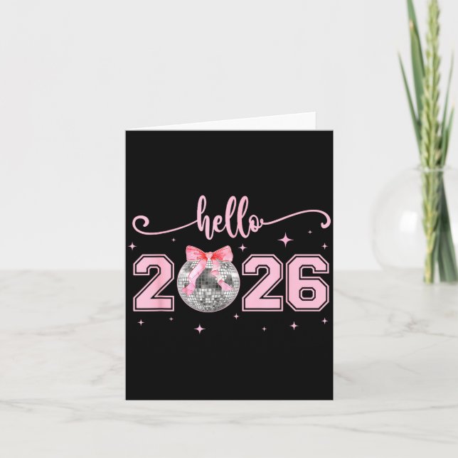 Hello 2026 Cute Nk Bow 2026 New Year's Eve Party  Kort (Framsida)