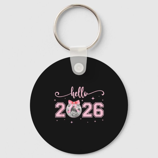 Hello 2026 Cute Nk Bow 2026 New Year's Eve Party  Nyckelring (Framsida)